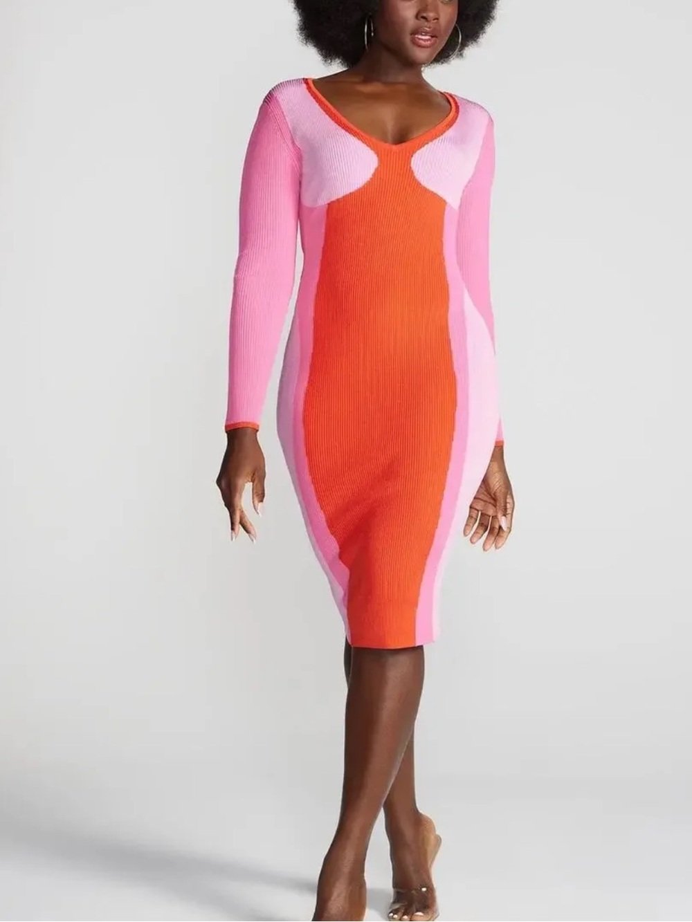 Gabrielle Union Sculpting Long Sleeve Colorblock Midi Dress